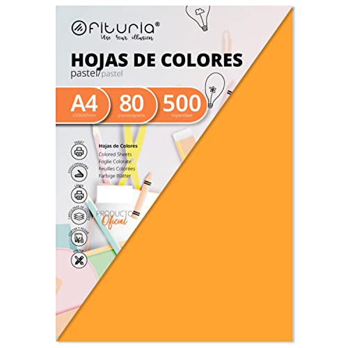 Pack 500 Hojas Color Naranja Claro Tamaño A4 80G