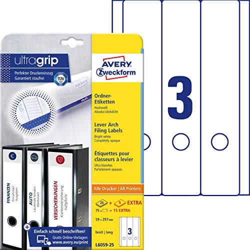 Avery Border Binder Labels, White 59 X 297Mm (25)