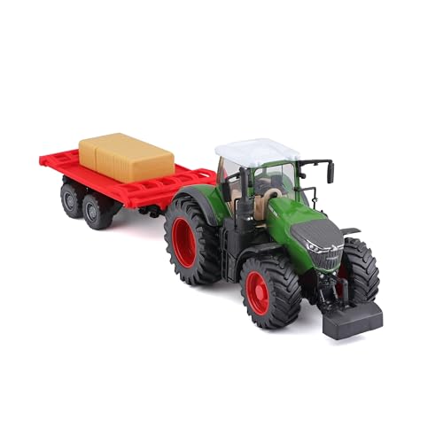 Bburago B18-31674 10Cm Fendt 1050 Vario Trattore Con Rimorchio Bale, Colori Assortiti