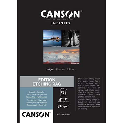 Canson Infinity Edition Etching Rag Scatola 12,7 X 17,8 25 Fogli 310 G, Bianco Puro