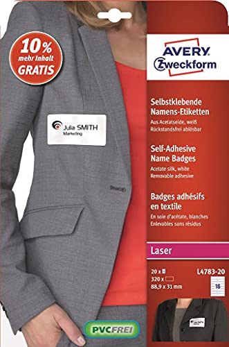 Avery Zweckform L4783 – 20 Etichette (A4, 320 Etichette, Residui, 88,9 X 31 Mm) 20 Fogli, Bianco