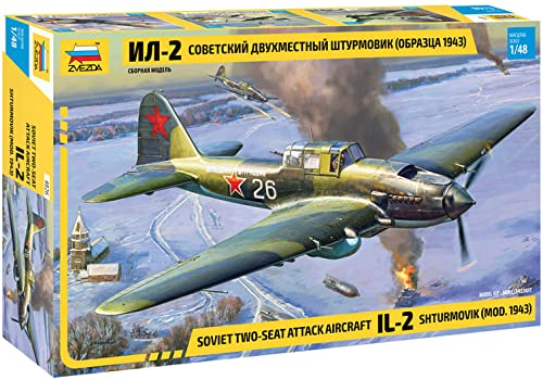 Zvezda 4826 1:48 Sov. Il-2 Stormovik Mod.1943 - Kit Di Montaggio In Plastica, Per Assemblaggio, Riproduzione Dettagliata, Non Verniciata