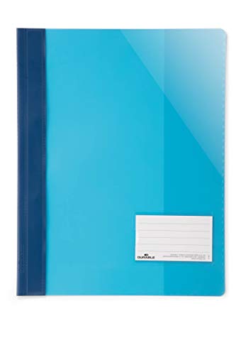 Durable 269006 Clear View Cartellina Per Documenti Perforati F.To A4, Pressino Ferma Fogli Ad Aghi, Azzurro, Confezione Da 25 Pezzi