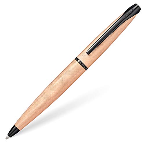 Cross Atx - Penna A Sfera (Meccanismo A Rotazione, Motivo Diamante Fresato, Tratto M, Inchiostro Nero, Con Confezione Regalo) Oro Rosa Spazzolato, 1 P