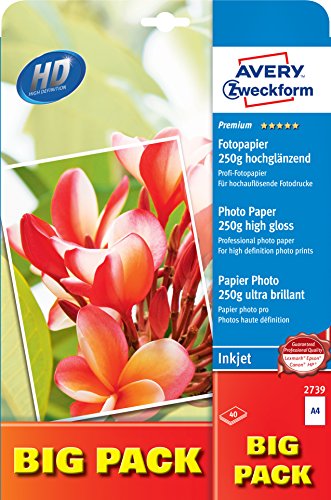 Avery Zweckform Big Pack Carta Fotografica Per Stampante A Getto D'Inchiostro Din A4 2X20 Fogli 40 Fogli Bianco Brillante 270 G/M²