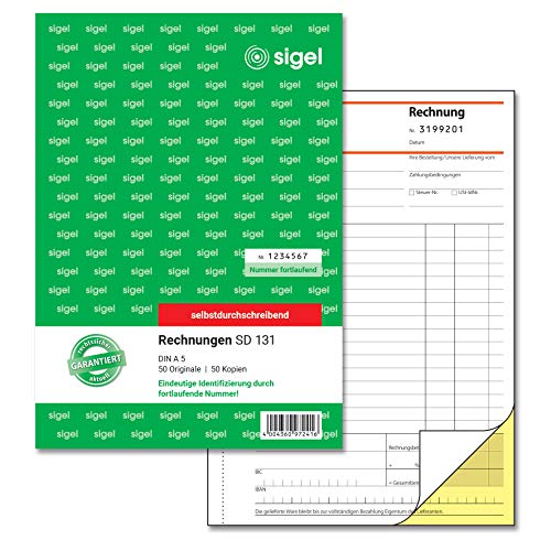 Sigel Sd131 Fatture Con Numerazione Consecutivi Prima E Seconda, Fogli, Non Duplicare Pagine Al Carbonio, 5 Pezzi, 2 X 50 Fogli