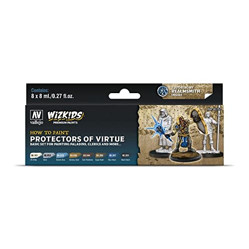 Vallejo- Wizkids Protectors Of Virtue, Set Di Vernici, 8 X 8 Ml Modellismo, Colore Various, 8 Ml (Confezione Da 8), 214960