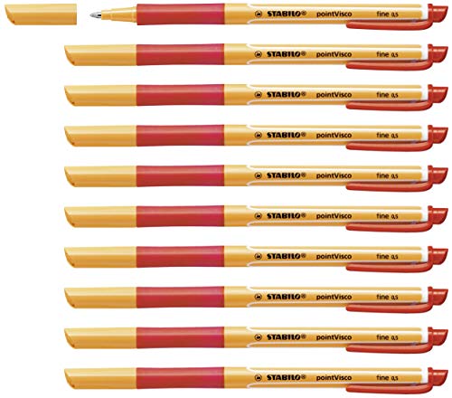 Penna Roller A Inchiostro Gel - Stabilo Pointvisco - Confezione Da 10 - Rosso