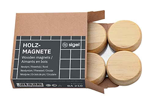 Sigel Ba210 Magneti Di Legno, Il Giro, 7 Foglie (A4, 80 G/M²), ⌀ 33 Mm, Beige, 4 Pezzi