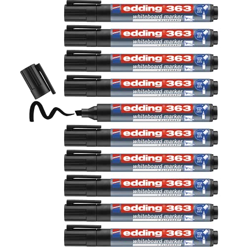 Edding 363 - Pennarello Per Lavagna Bianca, 10 Pezzi, Punta A Scalpello Da 1 A 5 Mm, Cancellabile A Secco, Per Lavagne, Lavagne A Fogli Mobili, Lavagn