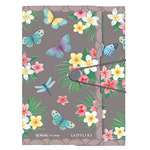 Herlitz Cartellina Con Elastico, Formato A4, In Pp, Motivo: Ladylike Butterflies, 1 Pezzo