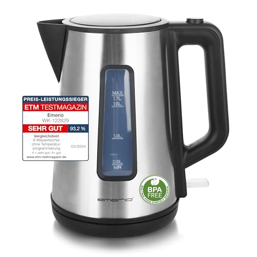 Emerio Wk-122829 Bollitore Elettrico Senza Fili Argento, Nero, 2200 W