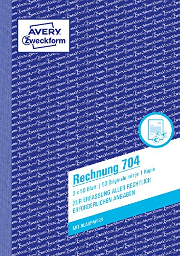 Avery Zweckform 704 Fattura (A5, Con 1 Fogli Carta Blu, 2 X 50 Fogli) Bianco/Bianco