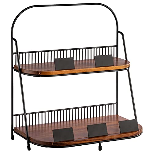 Aps Etagère A 2 Livelli 35,5 X 21 Cm, Altezza 40 Cm, Struttura In Metallo, Nero Con Piedini Antiscivolo, 2 Tavole In Legno Di Acacacia: 34,5 X 20,5 Cm
