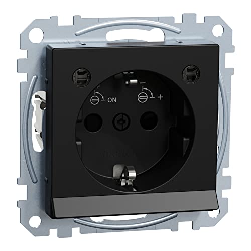 Merten - Presa Schuko Con Uscita Luce, Modulo Di Illuminazione A Led, Protezione Da Contatto, Morsetti A Incastro, Nero Opaco, Sistema M, Meg2304-0403