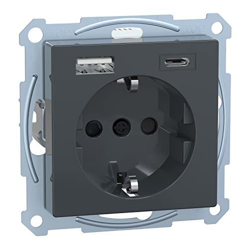 Schneider Electric Merten Meg2367-0414 - Presa Con Connettore Usb Tipo A+C, Sistema M, Colore Antracite, Presa Schuko Usb Da Incasso, Presa A Incasso,