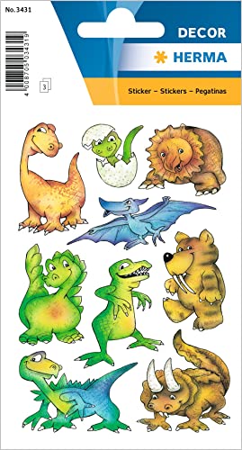 Herma 3431 Adesivo In Carta"Dinosaurier" Per Bambini, Ragazze, Bambini E Compleanni, 27 Adesivi Dinosauri