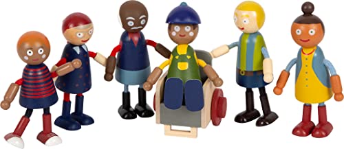 Small Foot Set Da 6, Bambole Pieghevoli In Legno, Diverse Per Età, Sesso E Colore Della Pelle, Con Sedia A Rotelle 12396 Toys, Multicolore
