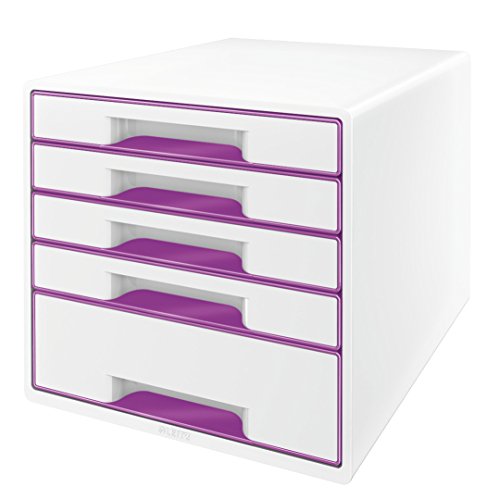 Leitz Wow Cube Cassettiera A 5 Cassetti, Organizer Per Riporre Documenti, Cataloghi E Riviste In Formato A4, Adatta Per Casa E Ufficio, Viola, 5214206