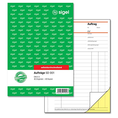 Sigel Sd001 - Quaderno Per Ordini Formato A5, 2 X 40 Fogli, 1 Pezzo