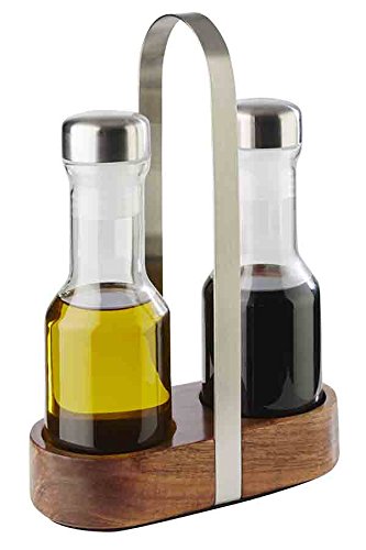 Aps Vinegar & Oil Cruet Set "Wood", Barattoli Per Aceto E Olio, Lucido Opaco, Barattolo Di Vetro Con Coperchio In Acciaio Inossidabile E Coperchio Twi