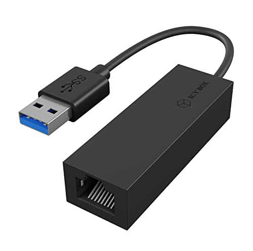 Icy Box - Adattatore Usb Lan Da Usb 3.0 A Gigabit Ethernet, 1000 Mbps, Status Led, Colore: Nero