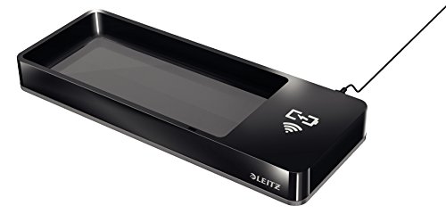 Leitz Wow - Organizer Per La Scrivania Con Caricatore A Induzione, 26.6 X 2.8 X 10 Cm (Lxaxp) - Poliestere - Nero