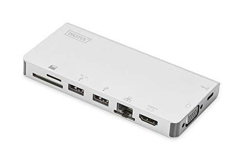 Digitus Da 70866 Usb Type C Multi Port Travel Dock, 8 Port 4 K, Hdmi, Vga, 2 X Usb C, 2 X Usb3.0, Rj45, Microsd, Sd/Mmc Argento