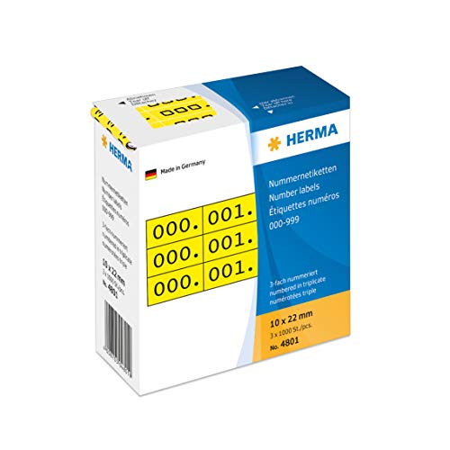 Herma Number Labels Triplicate Numbers Self-Adhesive Yellow/Black