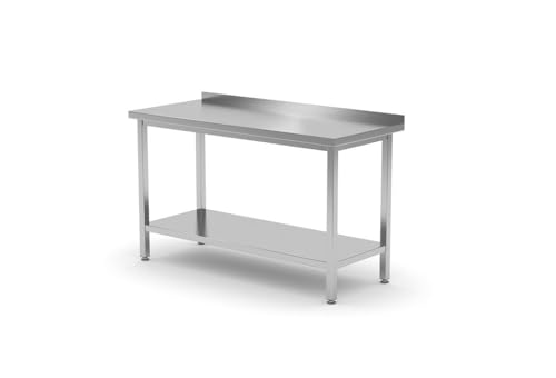 Hendi Tavolo Da Lavoro, Banco Da Lavoro Cucina, Piano Di Lavoro, Tavolo Multiuso, A Parete, Con Ripiano, Avvitato, Piedini Regolabili, Da Montare, Con
