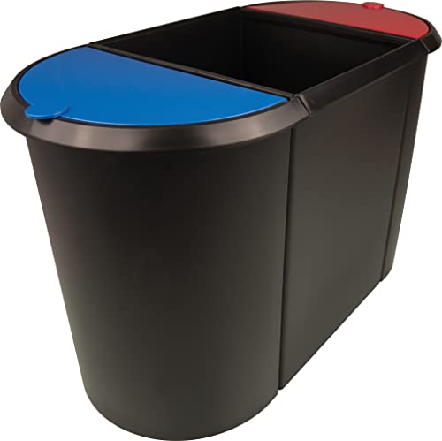 Helit Papierkorb Trio-System, Oval, Pe, Schwarz/Rot/Blau