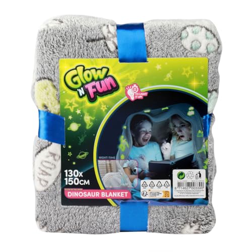 Jouetprive-Glow N Fun Glow In The Dark Blanket Dino, 130 X 150 Cm 35562A