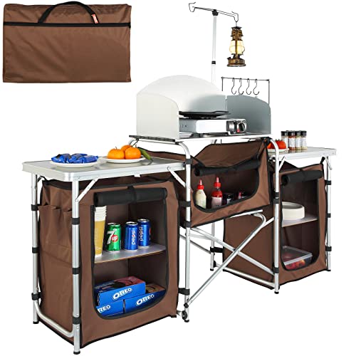 Vevor Cucina Da Campeggio Per Cottura Pieghevole Portatile Con Parabrezza A 3 Lati Materiale In Alluminio Ferro Mdf Dimensioni Estese 174X176X46 Cm, T