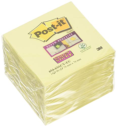 Post-It Foglietti Super Sticky Canary Yellow, Confezione Da 6 Blocchetti, 90 Fogli Per Blocco, 76 Mm X 76 Mm, Colore Giallo, Foglietti Adesivi Per App