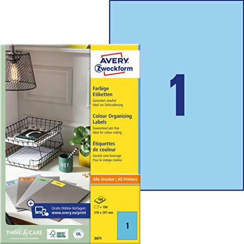 Avery 3471 Etichetta Laser/Inchiostro 210X297, Blu