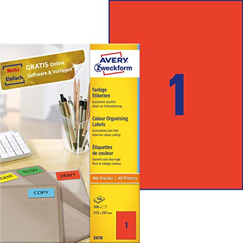 Avery 3470 Etichetta Laser/Inchiostro 210X297, Rosso