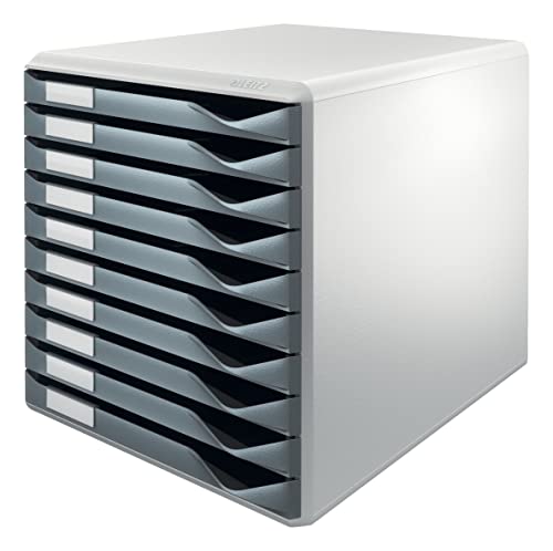 Leitz Post Cassettiera A 10 Cassetti, Organizer Per Riporre Documenti, Cataloghi E Riviste In Formato A4, Adatta Per Casa E Ufficio, Grigio, 52810089