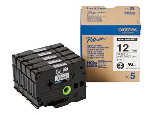 Brother Hgem931V5 Nastro Laminato, Nero/Argento, 5 Pezzi