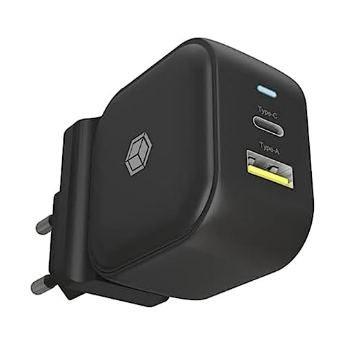 Icy Box 38W Caricatore A 2 Porte Usb-C E Usb-A, Power Delivery E Quick Charge 3.0, Caricatore Usb/Alimentatore Per Iphone, Ipad, Telefoni Cellulari, T