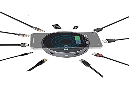 Moovy Go Hub Usb-C 12 In 1, Adattatore Usb-C Caricabatterie Senza Fili, Batteria Esterna Powerbank Senza Fili, Hdmi 4K, Usb-C Pd 60W, Multi Porte Usb,