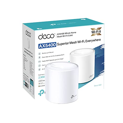 Tp-Link Deco X60 Ax3000 Whole Home Mesh Wi-Fi 6 System, Up To 2,800 Sq Ft Coverage, 1 Ghz Quad-Core Cpu, Compatible With Amazon Alexa, Homeshield Secu