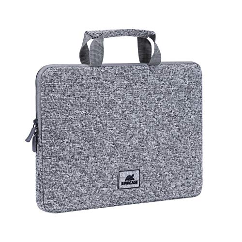 Rivacase Anvik 13.3 Laptop Sleeve Light Grey With Handle Waterproof Material Plush Interior Back Pocket For Smartphone Business Cards Accessories