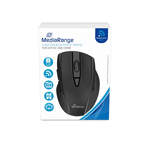 Mediarange Mouse Wireless A 5 Pulsanti E Sensore Ottico, Per Dispositivi Abilitati Bluetooth, Dpi Regolabile, Mouse Wireless Con Rotella Di Scorriment