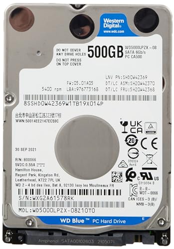Western Digital Blue Wd5000Lpzx - Hard Disk Interno Da 2,5", 500 Gb, 128 Mb, Sata Iii