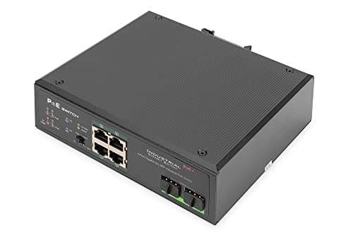 Digitus Switch Industriale Gigabit Poe+ A 4 Porte W.2X Sfp Uplink Ieee802.3Af/At, Dinrail, Intervallo Di Velocità Esteso
