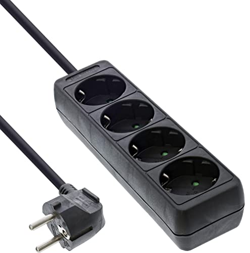Inline 16441E - Ciabatta Elettrica Con 4 Contatti Di Protezione, 1,5 M, Colore: Nero
