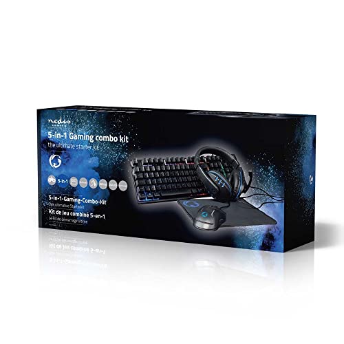 Nedis Kit Combo Di Gioco | 5-In-1 | Tastiera, Cuffia, Mouse E Mouse Pad | Nero | Qwerty | Nd Layout