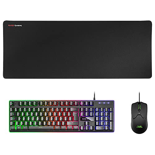 Mars Gaming Mcpxbfr, Combo H-Mech Frgb Tastiera, Ultralight Mouse 10000Dpi & Xxl Mousepad, Nero, Lingua Frances