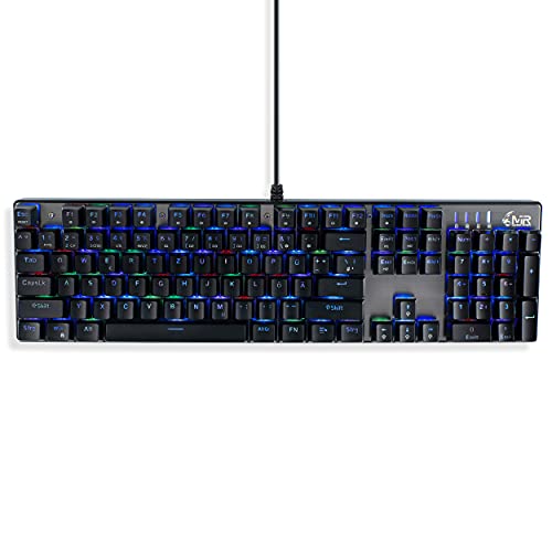 Mediarange Gaming Series Corded Mechanical Gaming-Keyboard With 104 Keys And 14 Color Modes, Qwertz (De/At/Ch), Black/Silver