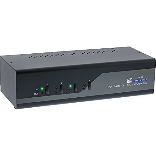 Inline 62644I Kvm - Switch Desktop 4 Moduli, Doppio Monitor, Displayport + Hdmi, 4K, Usb 3.0, Audio